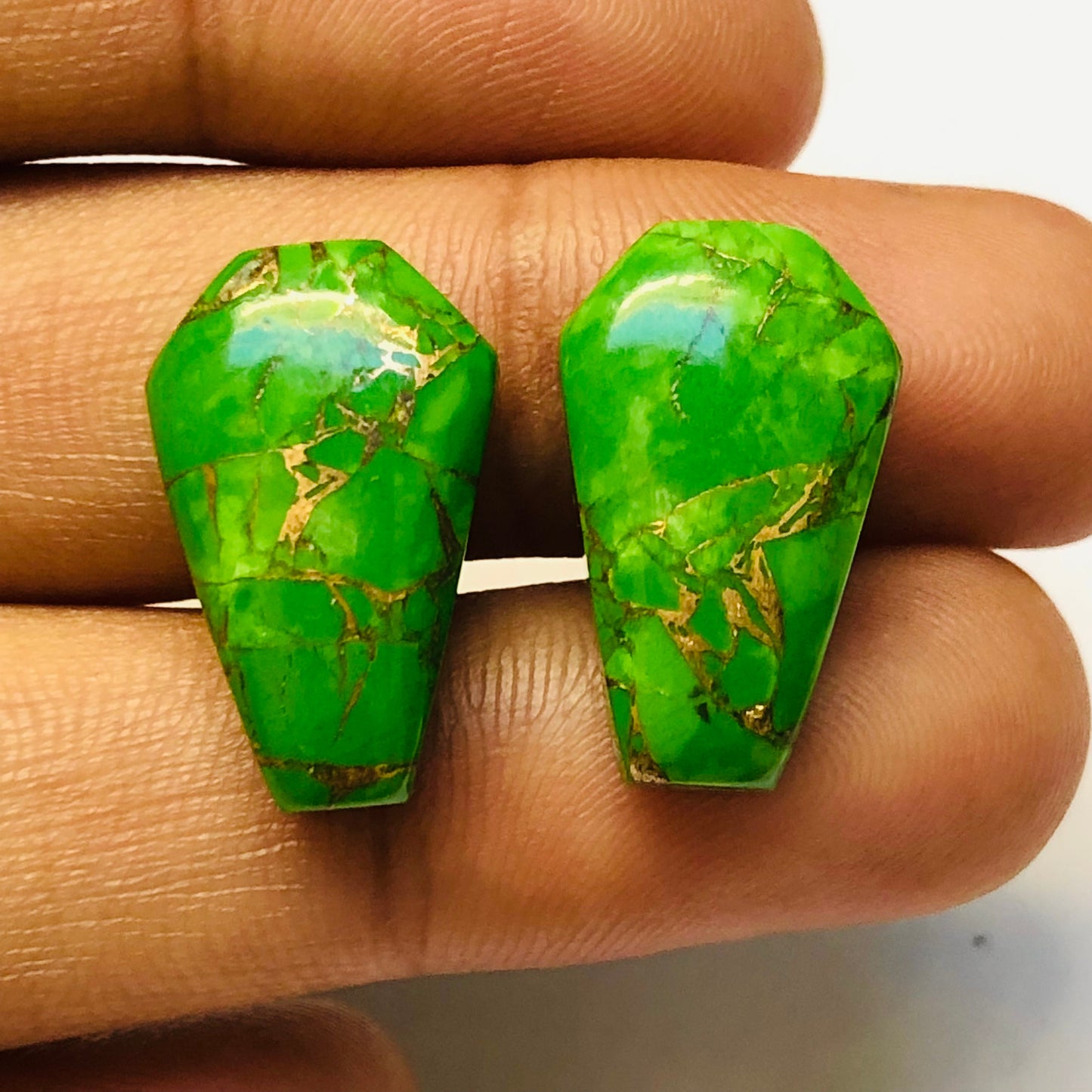 1 Pair Green Copper Turquoise Smooth Cut Coffin Shape Gemstone, Size 11X18mm, Matching Pair Briolette, Earring Making Gemstone, SKU - BBI990