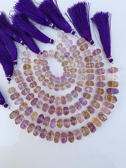 Natural Ametrine Faceted Tumble Cubes Center Drill Natural Gemstone Beads Ametrine Faceted Beads | Ametrine Cube beads | 8 Inches Strand