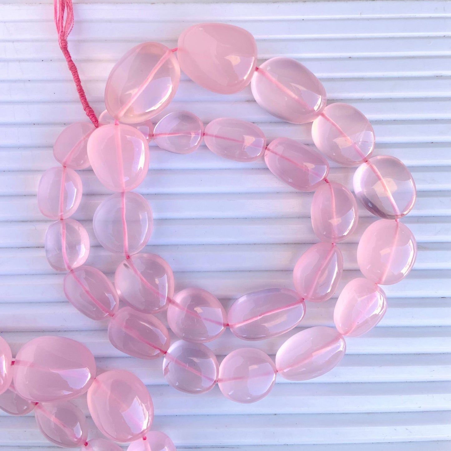 Natural Rose Quartz Smooth Tumble Oval Shape Gemstone Necklace Beads Rose Quartz Center Drill  Smooth Uneven Shape Nugget beads Briolette