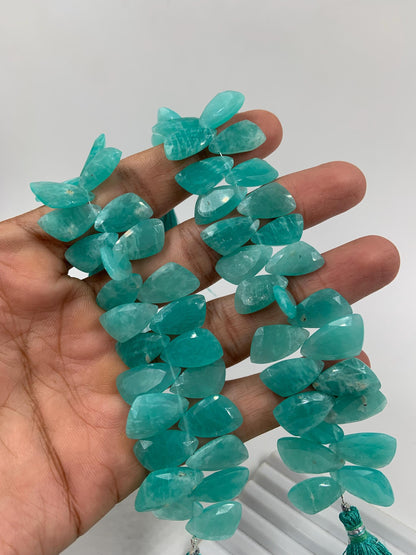 4 Inches Natural Amazonite Sail Crown Cut Gemstone Side drill Beads, Fancy shape Gemstone Briolette, Size 8x16mm to 9x18mm gift for her