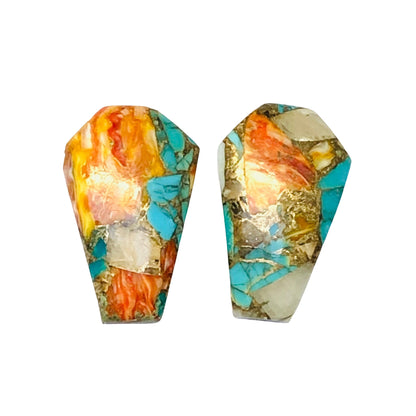 1 Pair Spiny Oyster Copper Turquoise Smooth Cut Coffin Shape Gemstone, Size 11X18mm, Matching Pair Briolette, Earring Making , SKU - BBI997