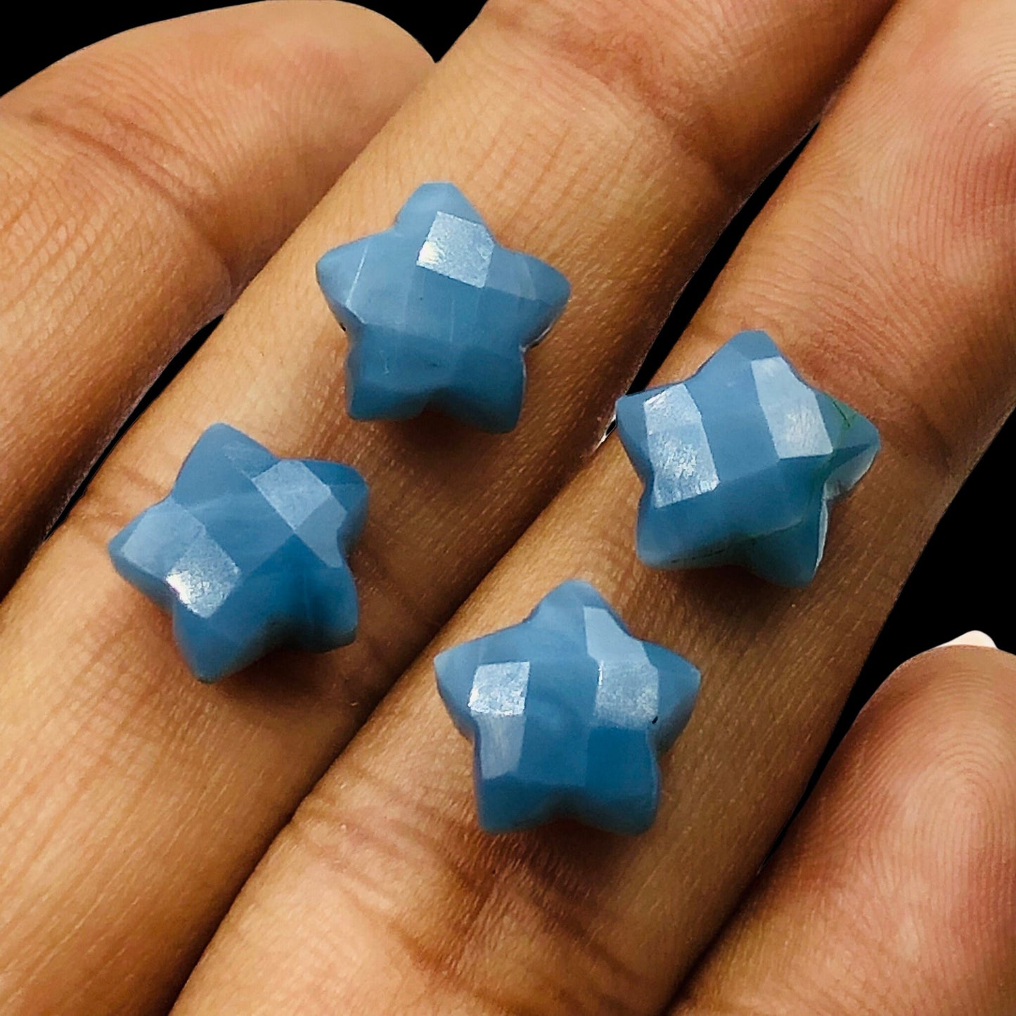 2 Pieces Natural Blue Opal Faceted Star Gemstone Beads, Hand Carved Star Briolette, Size 10mm, Loose Stone For Jewelry making, SKU-BBI115