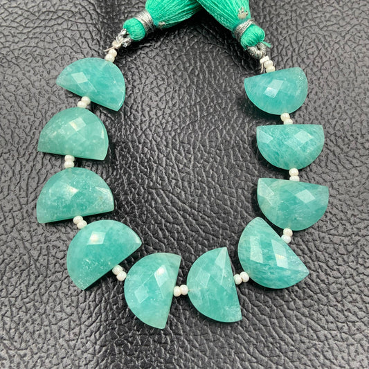 10 PCS natural amazonite Gemstone Beads, Faceted Half Moon "D Shape Beads, Carving Gemstone, Size 11x16 mm, Loose Beads For Jewelry making