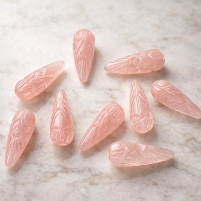 1 Pair Natural Rose Quartz Hand Carved Drop Shape Briolette Beads, Handmade Matching Pair beads, Earring Making Gemstone Size - 9x26mm