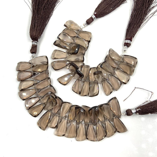 4 Inches Natural Smoky Quartz Sail Crown Cut Gemstone Side drill Beads, Fancy shape Gemstone Briolette, Size 8x16mm to 9x18mm gift for her - BeadsBoatInc