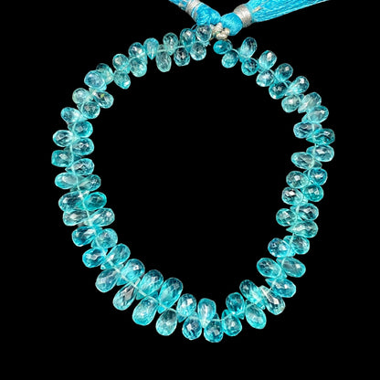 Natural Sky Blue Apatite Teardrop Briolette Beads , Apatite Semi Precious Gemstone Faceted Teardrop Graduation Beads , 3X5mm to 6X10 BBI797