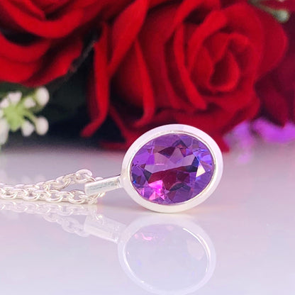 Pear Amethyst 925 Sterling Silver Necklace - Dainty Gold Finish Promise Birthstone