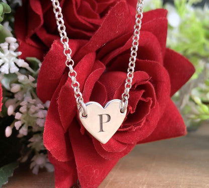 Silver Initial Necklace with Heart Pendant – Personalized Letter, Gold & Rose Gold, Gift for Her