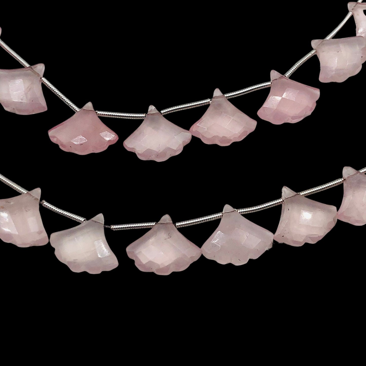 9 Pieces Rose Quartz Carved Tree Shape Natural Gemstone Briolette Side Drill Beads Line | Genuine Rose Quartz Beads , SKU - BBI886