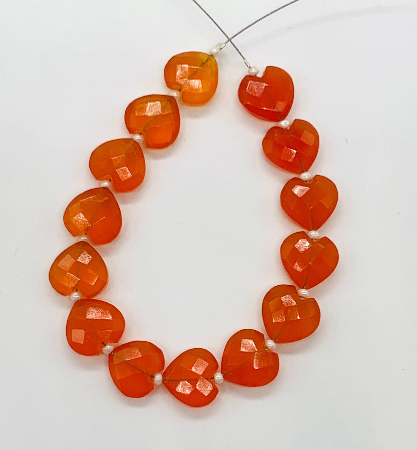 14 pcs Carnelian Faceted Heart Gemstone Beads 10mm Hand-Carved Briolettes for Jewelry