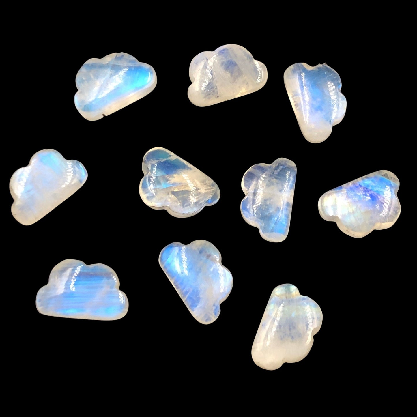Rainbow Moonstone Cloud Beads, White Gemstone, Hand Carved
