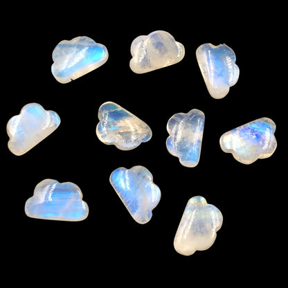 Rainbow Moonstone Cloud Beads, White Gemstone, Hand Carved