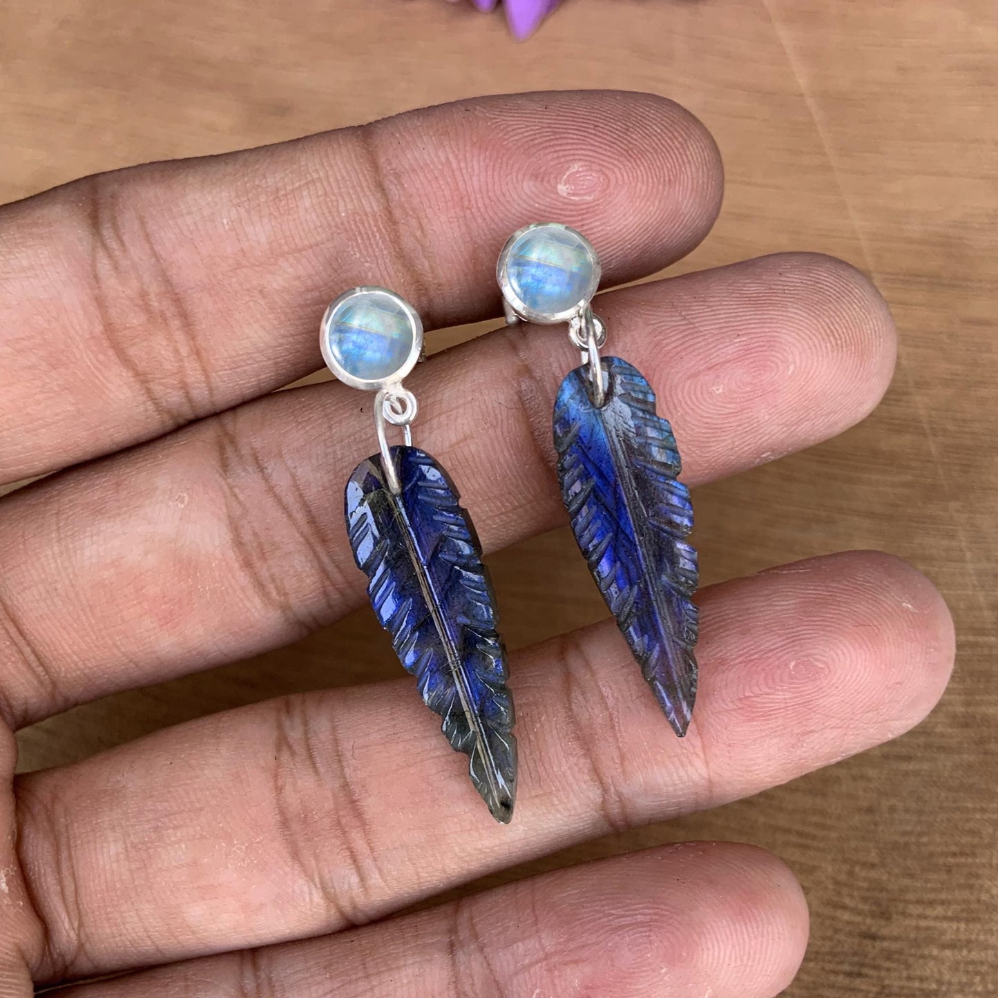 Silver Leaf Earrings ~ Labradorite & Rainbow Moonstone ~ Perfect For Every Occasion ~ Gift For Her ~ Gift For Mom ~ Bridesmaid Gift Jewelry