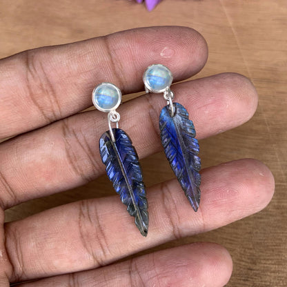 Silver Leaf Earrings ~ Labradorite & Rainbow Moonstone ~ Perfect For Every Occasion ~ Gift For Her ~ Gift For Mom ~ Bridesmaid Gift Jewelry