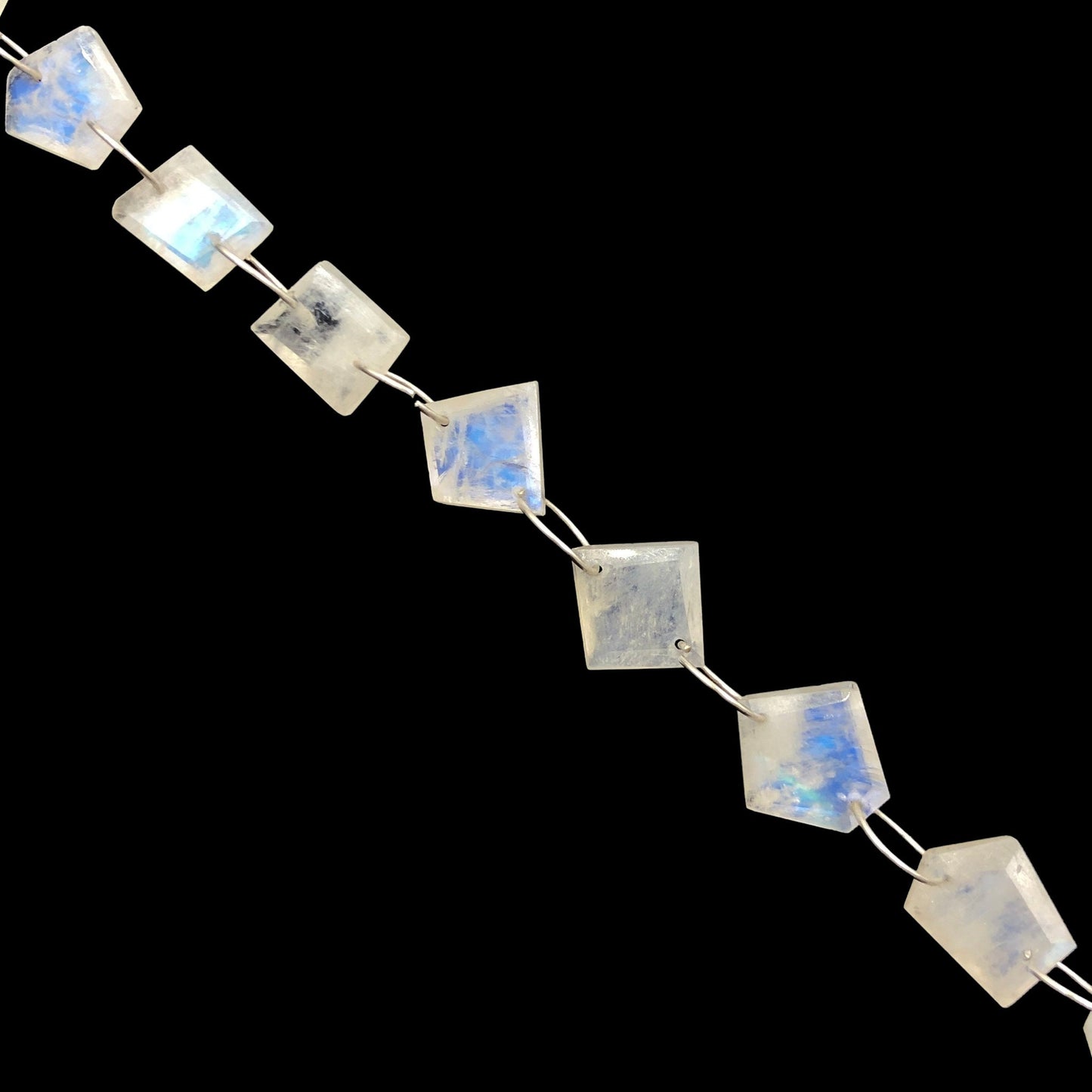 13 Pieces Natural White Rainbow Faceted Pentagon Cut Stone Beads, Double Drill Beads Strand, Blue Flash Gemstone Beads , SKU-BBI754