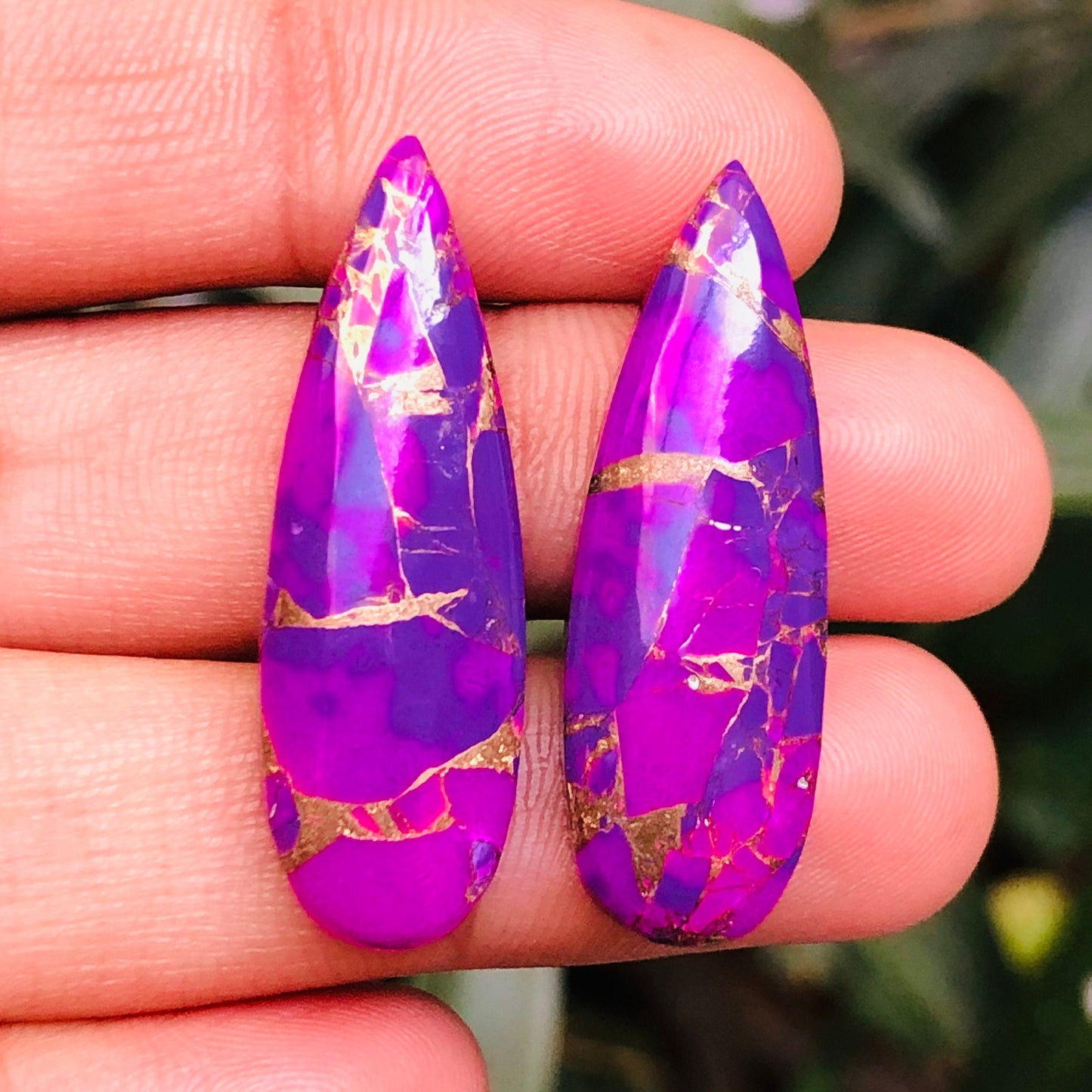1 Pair Purple Copper Turquoise Smooth Long Pear Shape Gemstone, Size 10x31mm, Matching Pair Briolette, Earring Making, SKU - BBI1025