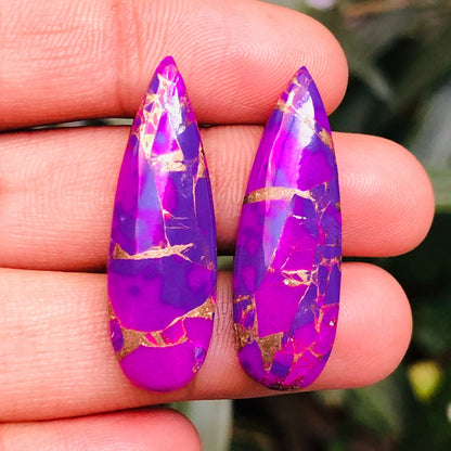 1 Pair Purple Copper Turquoise Smooth Long Pear Shape Gemstone, Size 10x31mm, Matching Pair Briolette, Earring Making, SKU - BBI1025