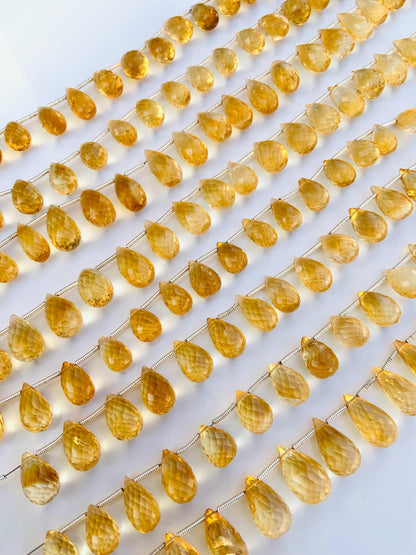 Natural Citrine Faceted Beads 5x8mm–6x9mm | Teardrop Briolette Gemstone Beads