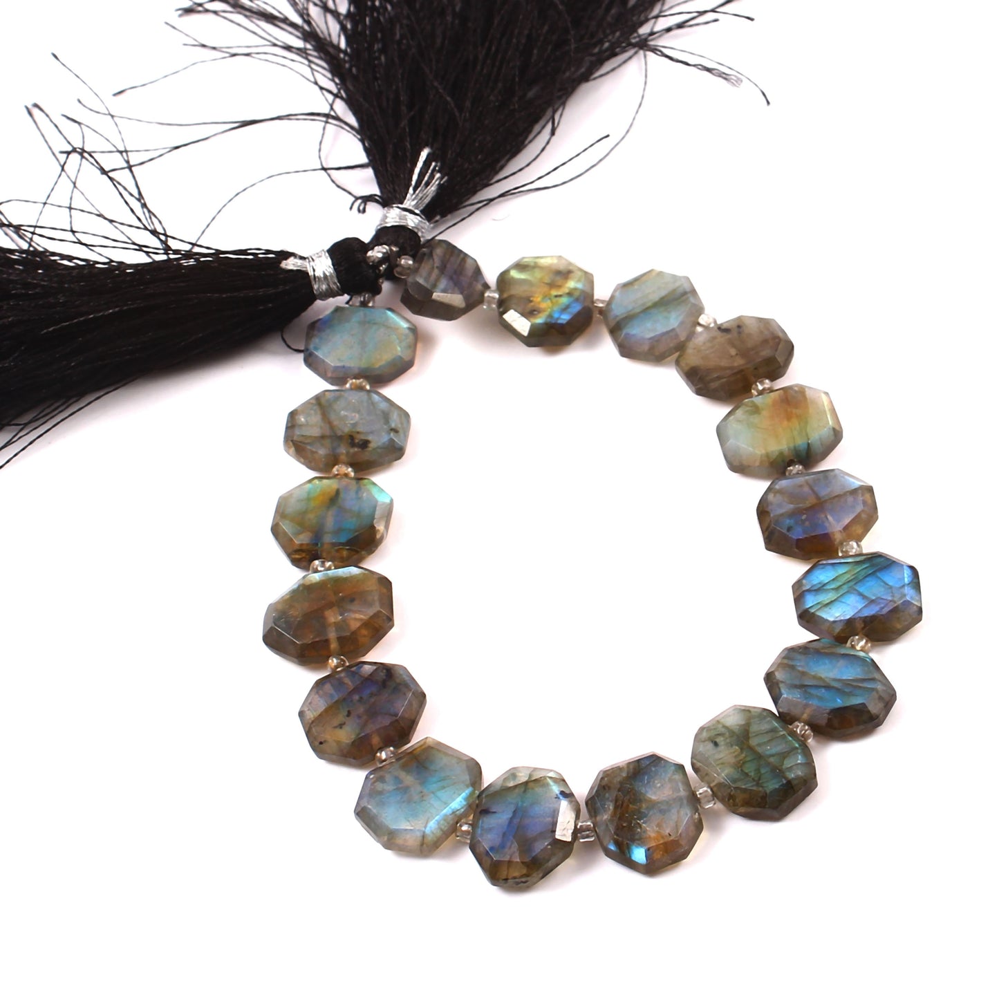 Natural Labradorite Faceted Fancy Beads - Center Drill Gemstone Briolette