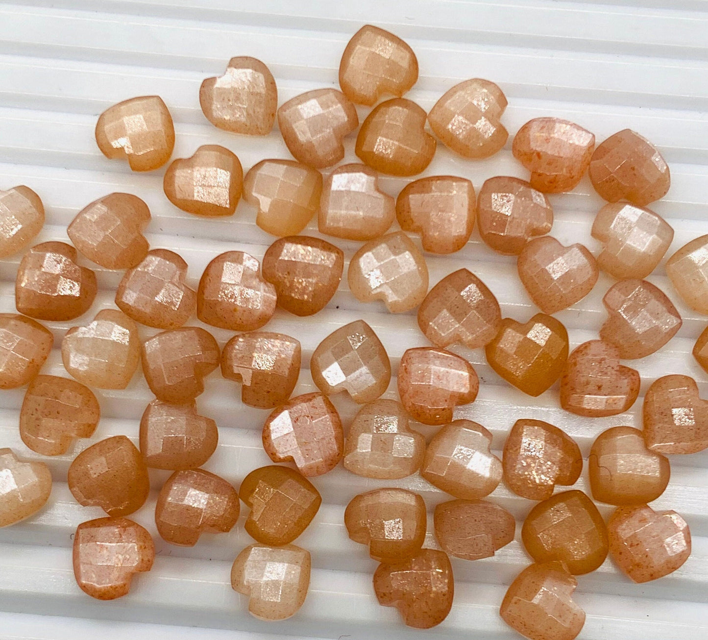 Premium Peach Moonstone Faceted Carved Heart Shape Loose Gemstone Beads, Carved Heart Shape Gemstone Briolette Gemstone Beads For Women 10mm