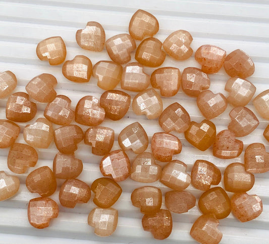 Premium Peach Moonstone Faceted Carved Heart Shape Loose Gemstone Beads, Carved Heart Shape Gemstone Briolette Gemstone Beads For Women 10mm