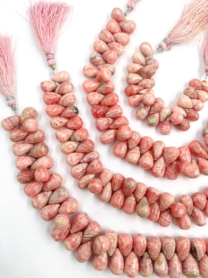 Natural rhodochrosite Smooth briolette drop shape gemstone beads Side drilled beads Matching pair, Smooth teardrops for earring making