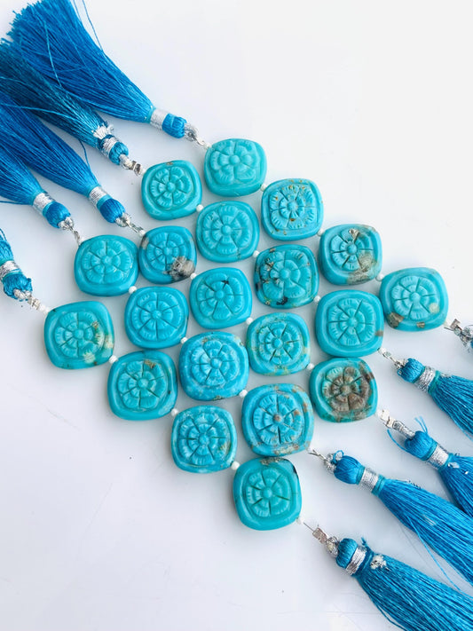 4 Pcs Arizona Turquoise Carved Flower Briolette Beads 15x15mm