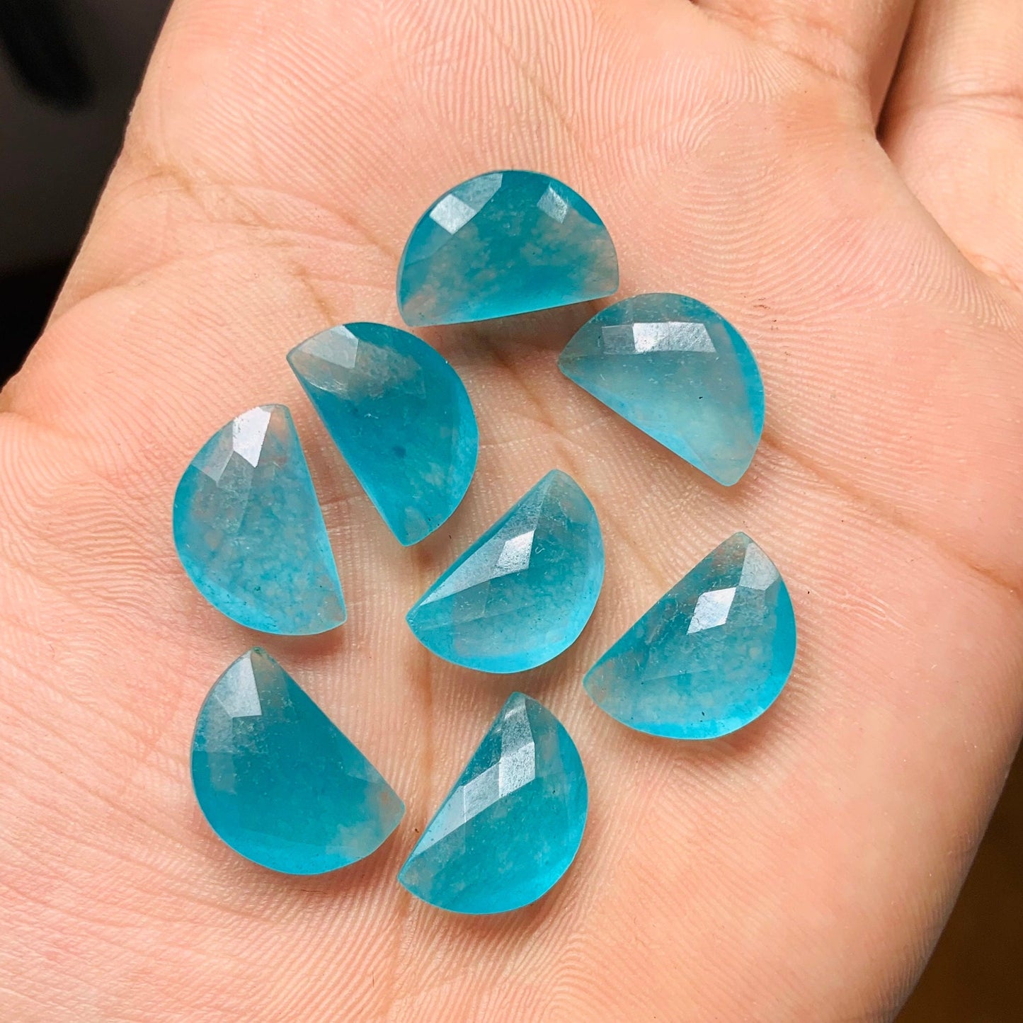 2 Pieces Teal Blue Quartzite Faceted D' Shape Gemstone, Size 10mmx16mm, Carved Quartzite Briolette, Half Moon Shape Gemstone, SKU-228
