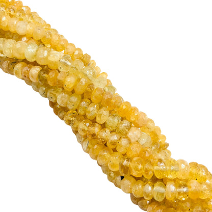Natural Yellow Aquamarine 3–6mm Faceted Rondelle Briolette Gemstone Beads