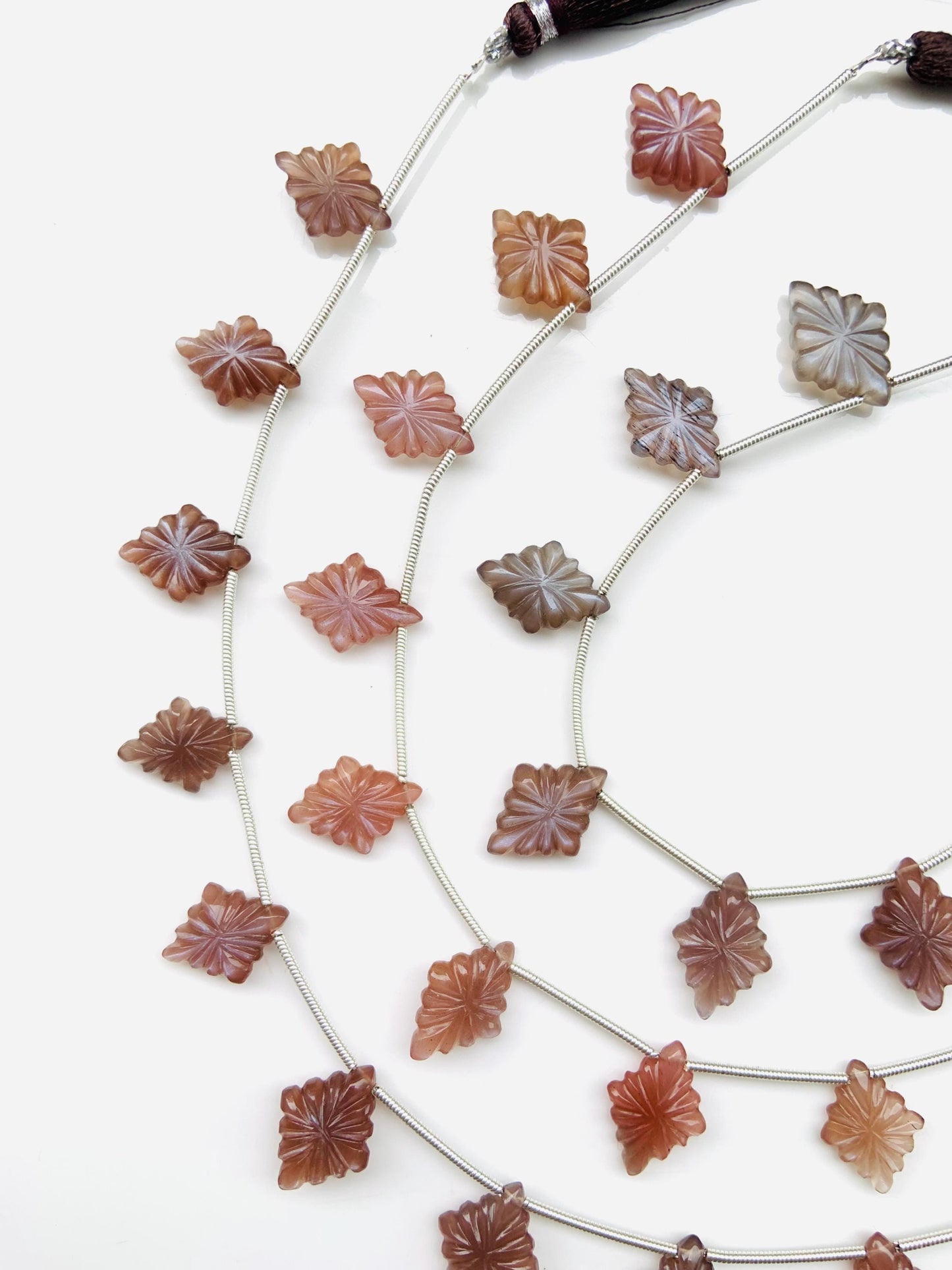 10 Pcs Natural Chocolate Moonstone Slot Carved Side drill gemstone Fancy shape Briolette lozenge gemstone beads Size 11x15x4mm gift for her