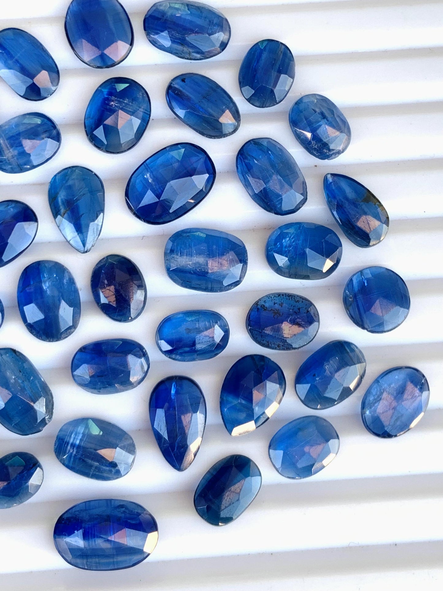 Natural Blue Kyanite Rose Cut Slices Cabochons Faceted Rose Cut Flat Back Cabochons Rose Cut Loose Gemstone, Blue Kyanite Gemstone Slice Cut