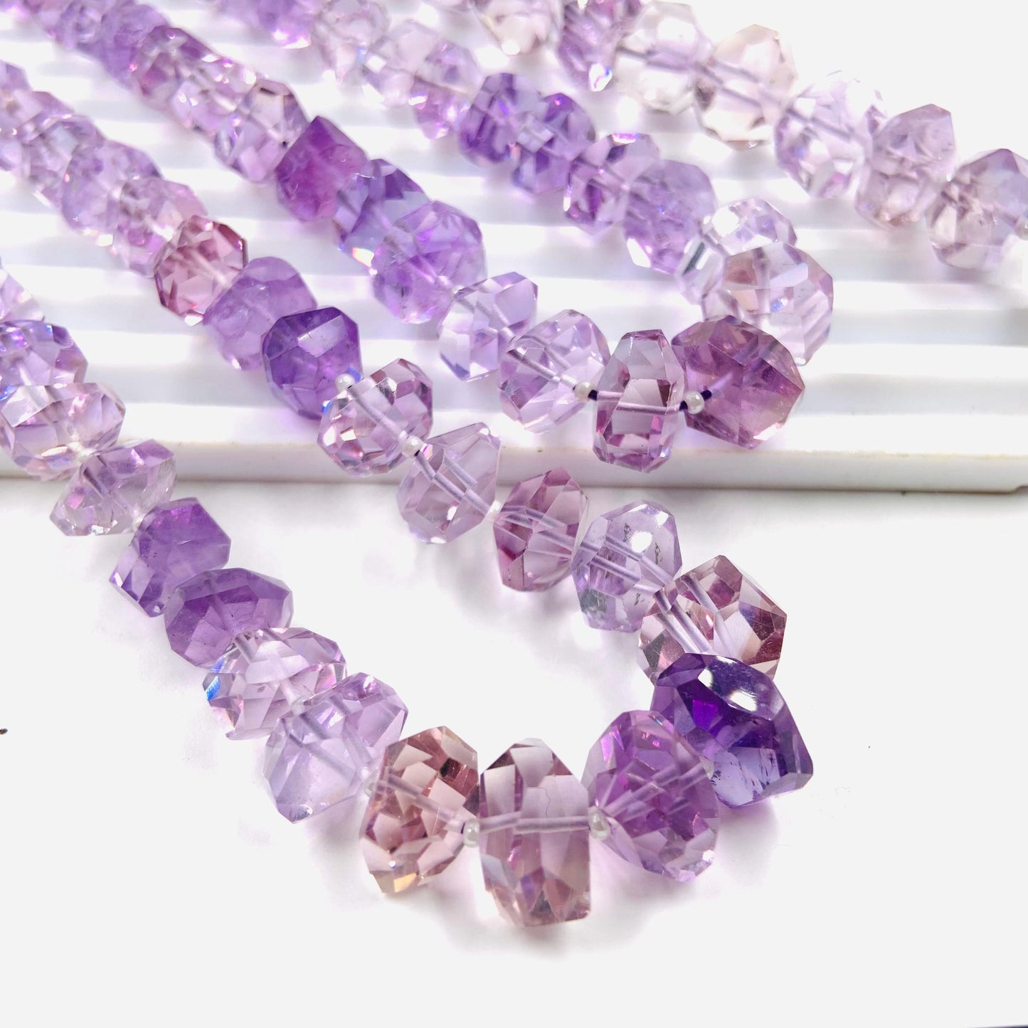Natural Pink Amethyst Faceted Tumble Cubes Gemstone Beads 8" Strand
