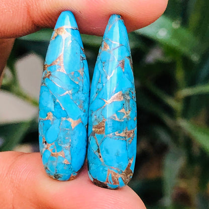 1 Pair Copper Turquoise Smooth Long Drop Gemstone, Size 9x30mm, Matching Pair Briolette, Earring Making Gemstone, SKU - BBI269