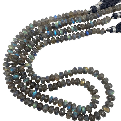 AAA Labradorite Rondelle Beads – Faceted Blue Flash Natural Gemstone Strand (16 Inch)