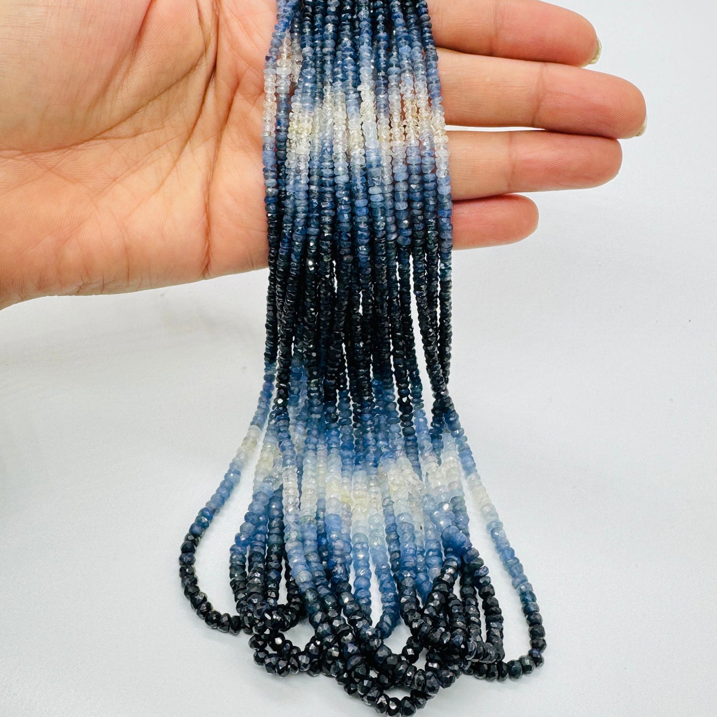 AAA Shaded Blue Sapphire Faceted Rondelle Beads | 3–4mm | 16″ Strand