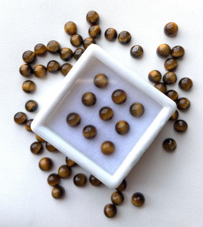 Natural Tiger Eye Smooth Round Gemstone Cabochon, CALIBRATED Loose Stone Cab, Round Jewelry Making Cabochons Semi Precious Cabochon for ring