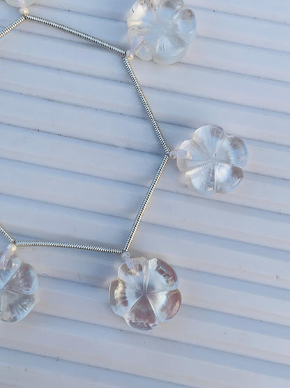 6 Pieces Natural Mother of pearl Carved Flower shape Briolette Face Drill Beads Flower Shape Gemstone Pearl for Jewelry Making Size 15mm