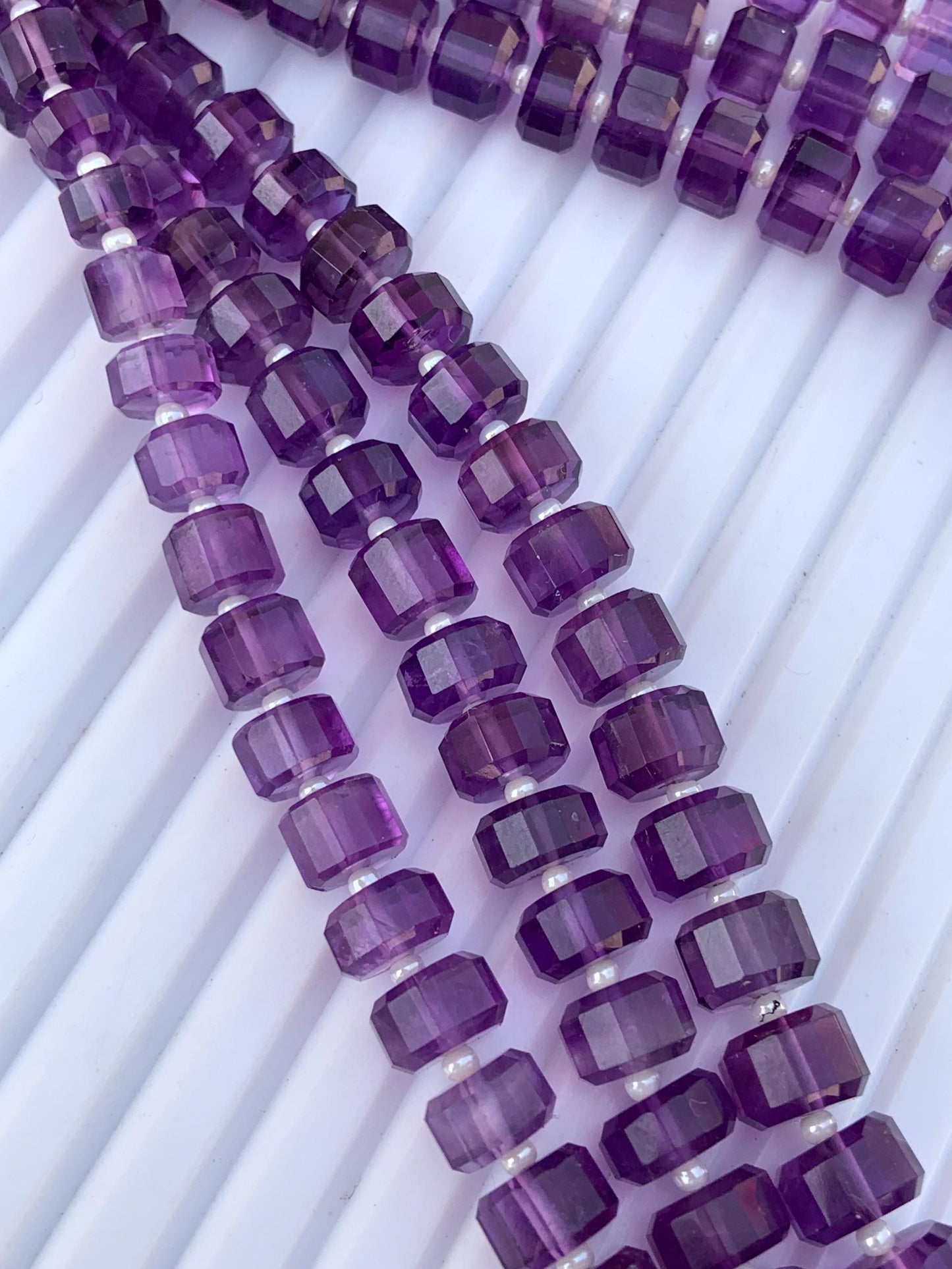 Natural African Amethyst Faceted Tyre Beads | 15" Strand