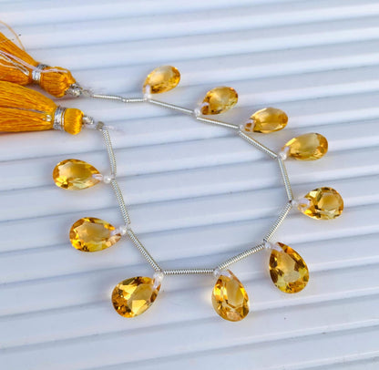10 Pcs Natural Citrine Faceted Pear Cut Beads 7x10mm | Face Drill Gemstone for Earrings