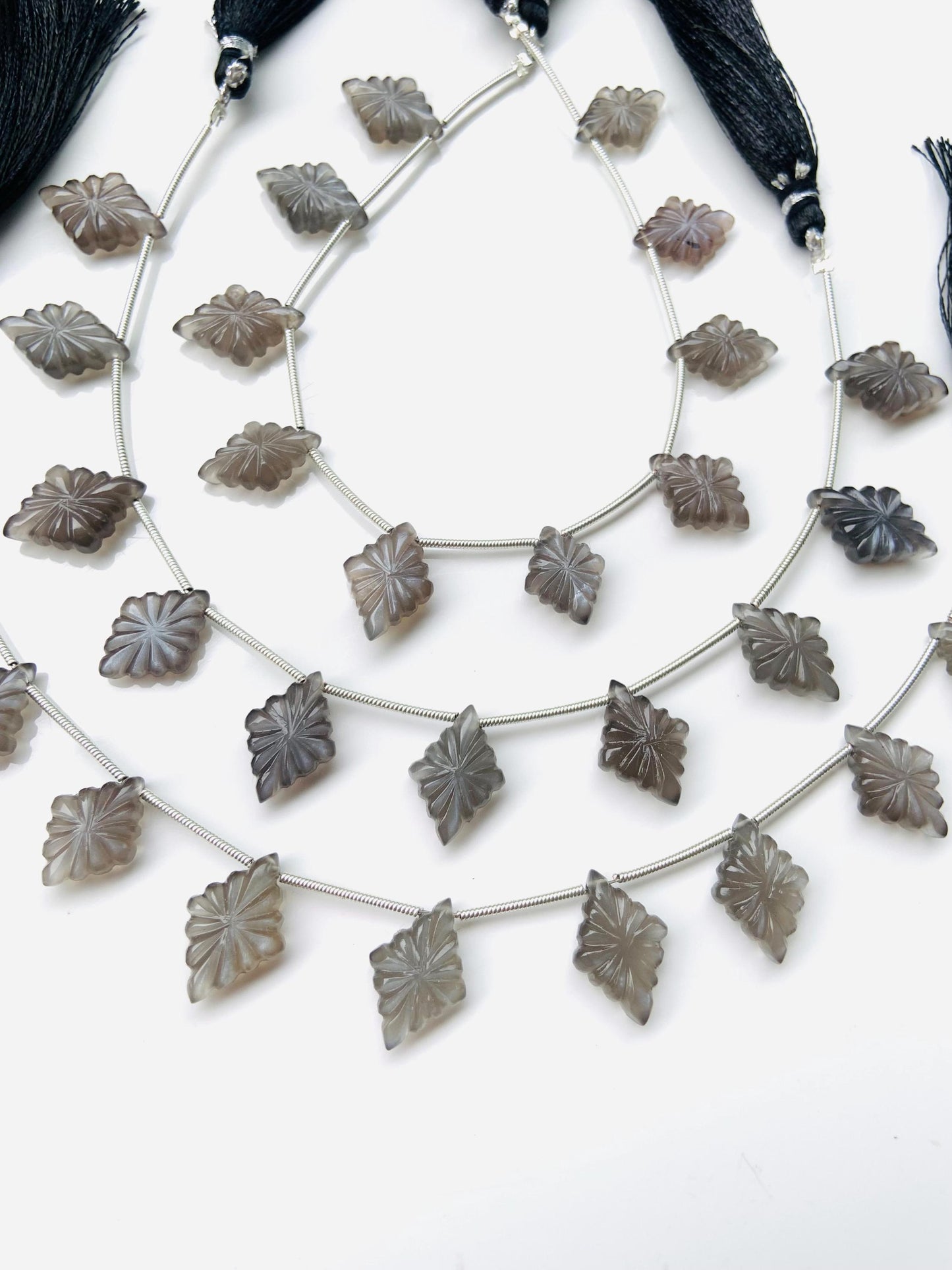 10 Pieces Natural Grey Moonstone Slot Carved Side drill gemstone Fancy shape Briolette lozenge bead for jewelry Size 11x15x4mm gift for her