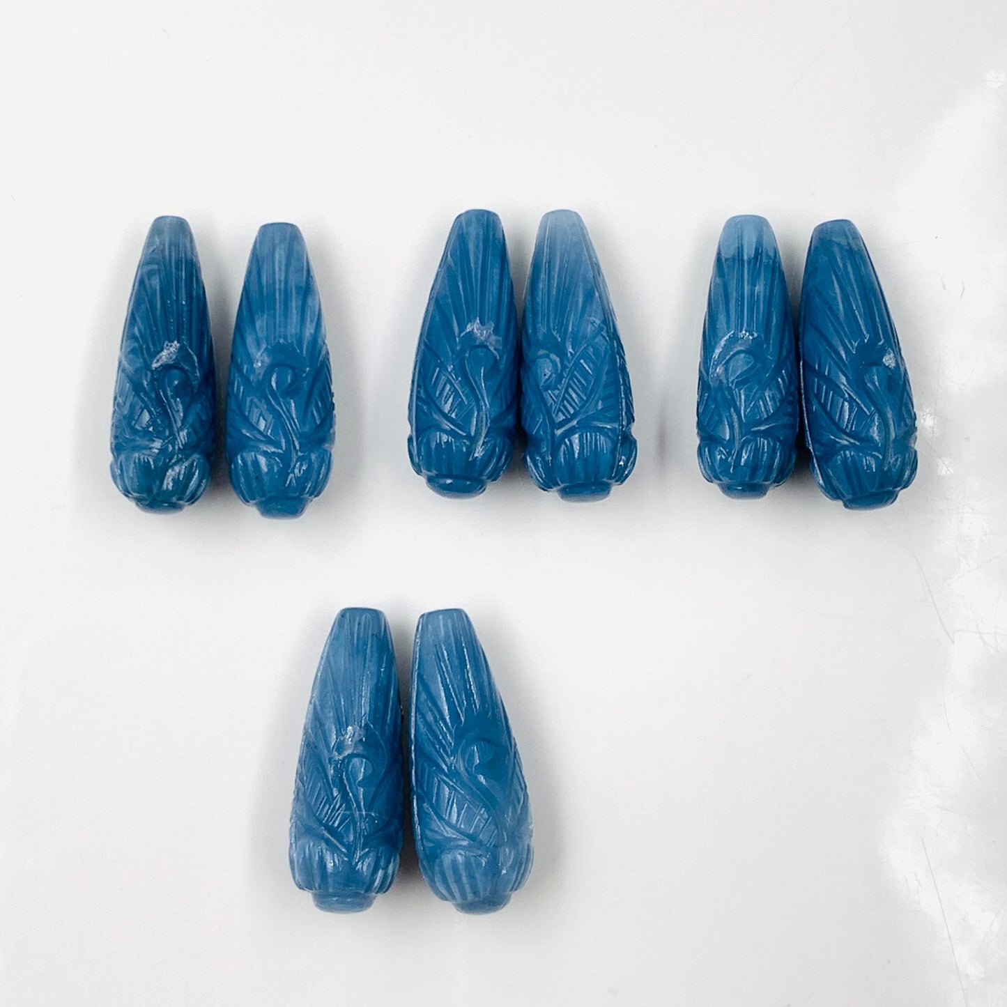 Hand Carved Blue Opal Briolette Beads: Drop Shape Pair, 9x26mm