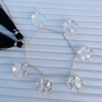 6 Pieces Natural Mother of pearl Carved Flower shape Briolette Face Drill Beads Flower Shape Gemstone Pearl for Jewelry Making Size 15mm