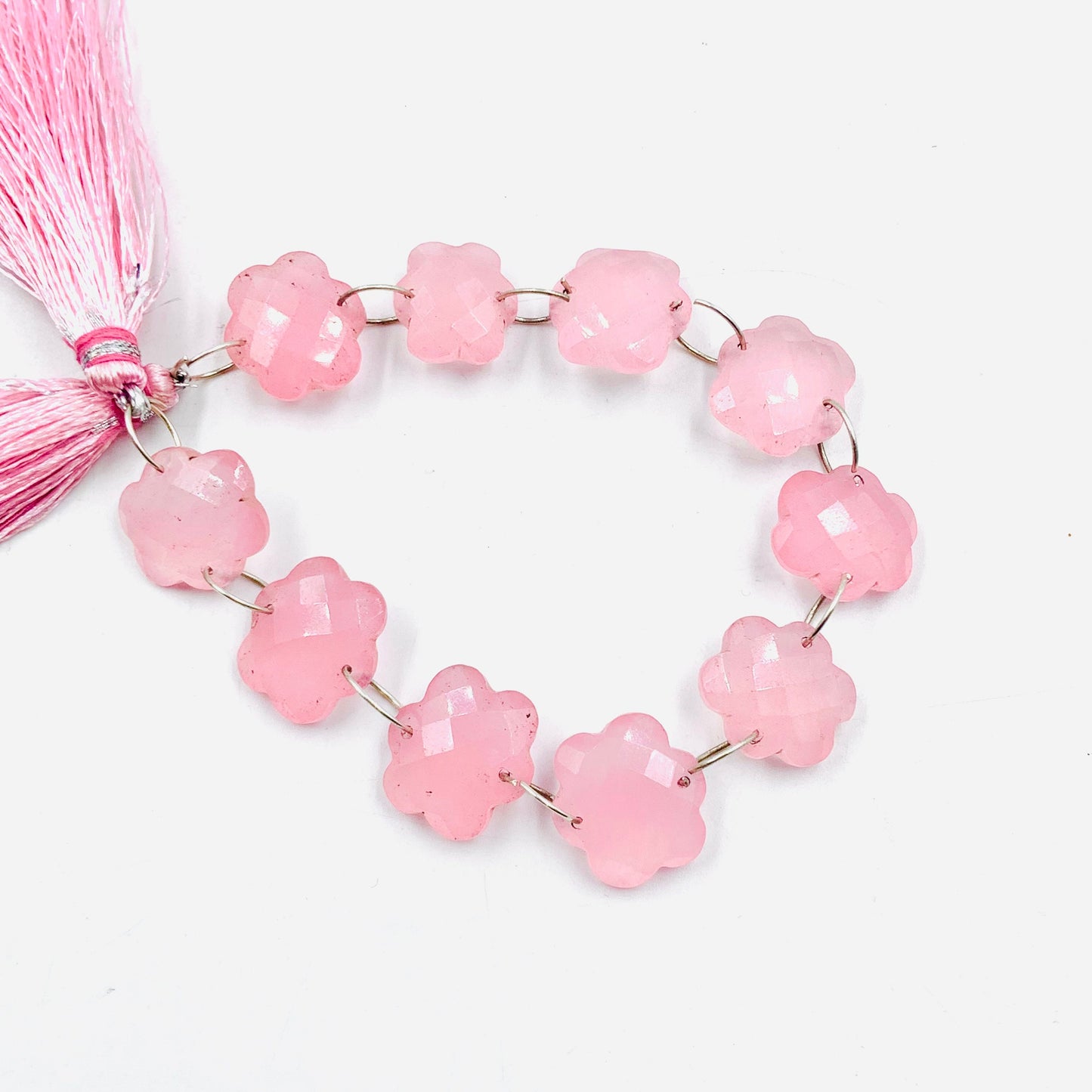 10 Pieces Pink Quartzite Faceted Double Drilled Gemstone Beads, Cloud Shape Gemstone, Hand Carved Gemstone Size 14x15x6mm BBI1118