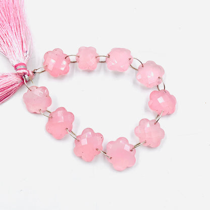 10 Pieces Pink Quartzite Faceted Double Drilled Gemstone Beads, Cloud Shape Gemstone, Hand Carved Gemstone Size 14x15x6mm BBI1118