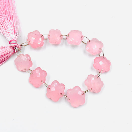 10 Pieces Pink Quartzite Faceted Double Drilled Gemstone Beads, Cloud Shape Gemstone, Hand Carved Gemstone Size 14x15x6mm BBI1118