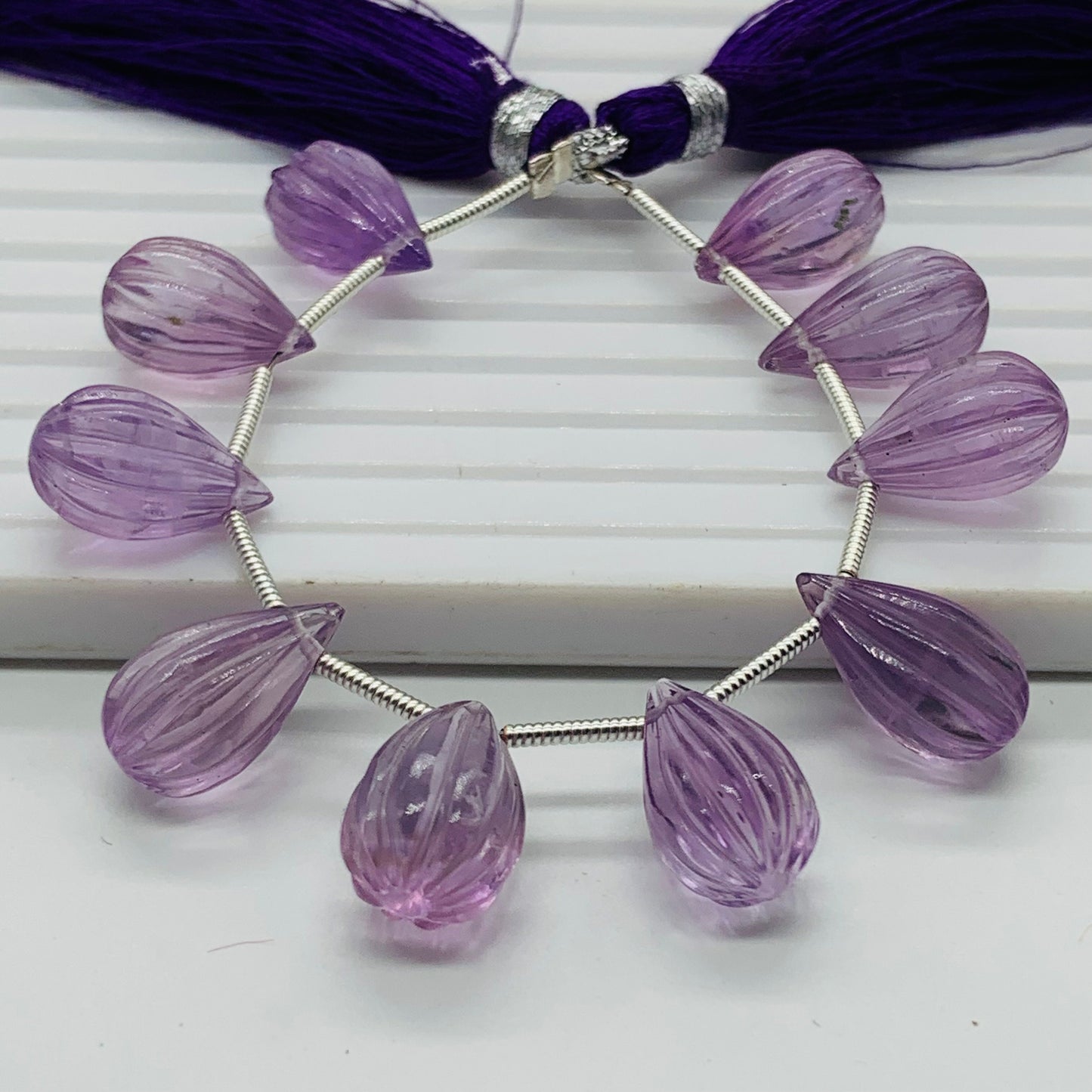 Natural Pink Amethyst Carved Drops Beads - Faceted Gemstone 10 Pcs