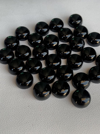 Natural Black Tourmaline Smooth Round Gemstone Cabochon, CALIBRATED Loose Stone Cab, Round Jewelry Making Cabochon Semi Precious Cabochons