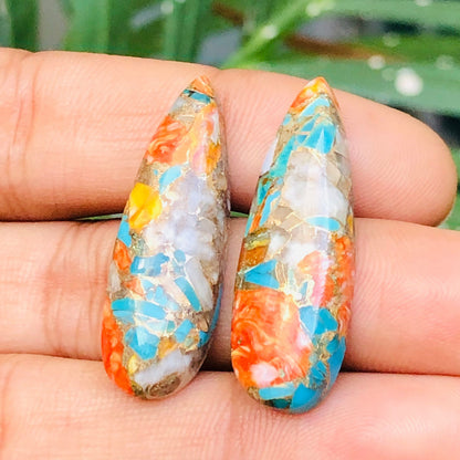 1 Pair Spiny Oyster Copper Turquoise Briolette Smooth Long Pear Shape Gemstone Size 10x31mm, Matching Pair Briolette, Earring Making  BBI971