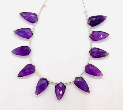 11 Pcs Natural Amethyst Checker Cut Briolette Beads - Side Drill Gemstone Beads for Jewelry Making”