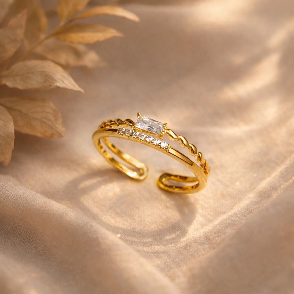 Moissanite CZ Statement Band Ring in 925 Silver Gold Plated